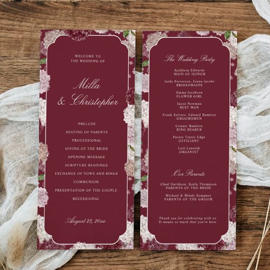Programme Mariage d'automne et d'hiver Hydrangea Bourgogne F