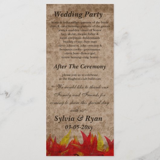 Programme mariage de automne (Dos)