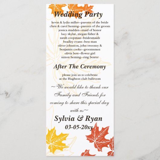 Programme mariage de automne (Dos)