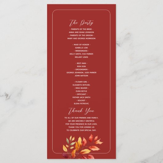 Programme Mariage de automne Boho turquoise (Dos)