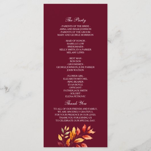 Programme Mariage de automne de Bourgogne (Dos)