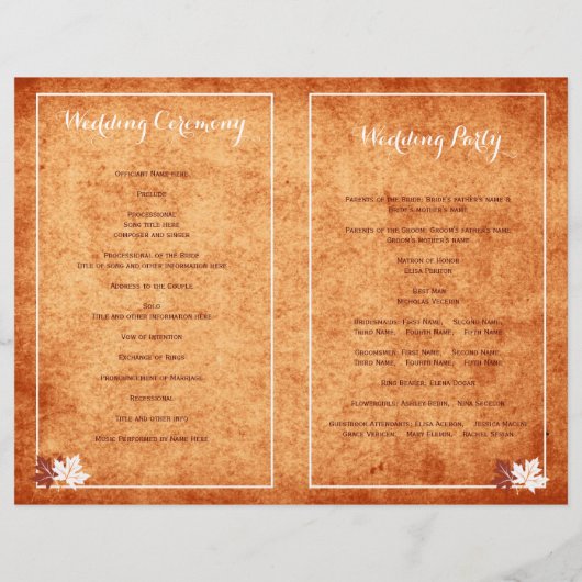 Programme mariage de automne orange feuille Maple (Dos)
