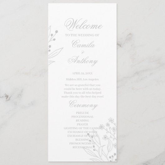 Programme Mariage de Boho Floral Corner Argent (Devant)