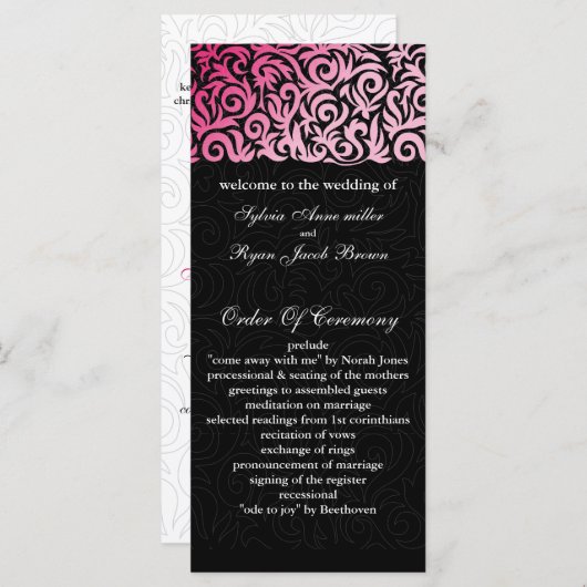 Programme mariage de bordure rose et noir (Devant / Derrière)