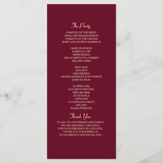 Programme Mariage de Bourgogne rouge (Dos)