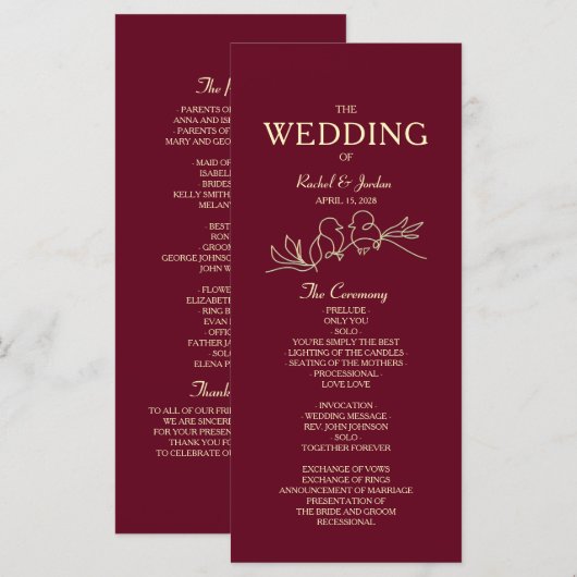 Programme Mariage de Bourgogne rouge (Devant / Derrière)