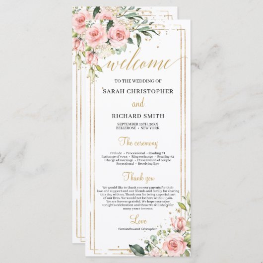 Programme Mariage de cadre géométrique rose rose or (Devant / Derrière)