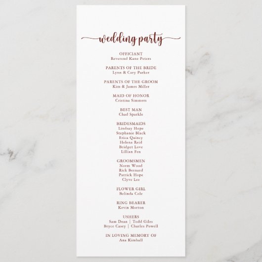 Programme Mariage de calligraphie florale couleur or rustiqu (Dos)