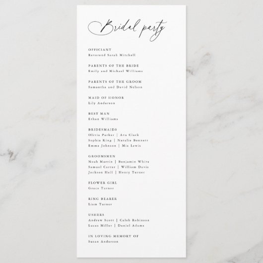 Programme Mariage de calligraphie manuscrite moderne et élég (Dos)