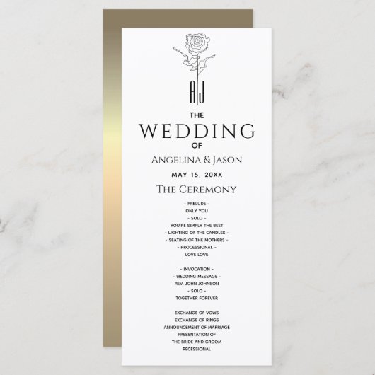 Programme Mariage de calligraphie moderne simple (Devant / Derrière)