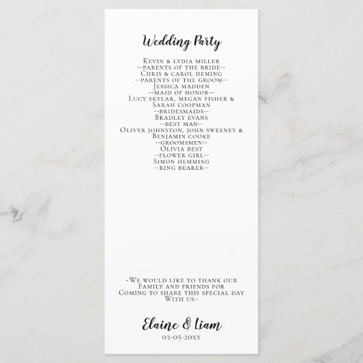 Programme Mariage de calligraphie noir et blanc (Dos)