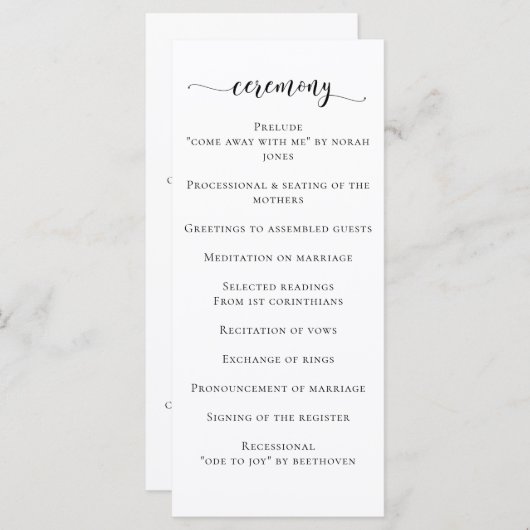 Programme Mariage de calligraphie noir et blanc (Devant / Derrière)