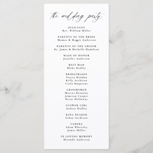 Programme Mariage de calligraphie noire moderne (Dos)