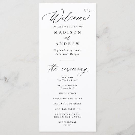 Programme Mariage de calligraphie noire moderne (Devant)