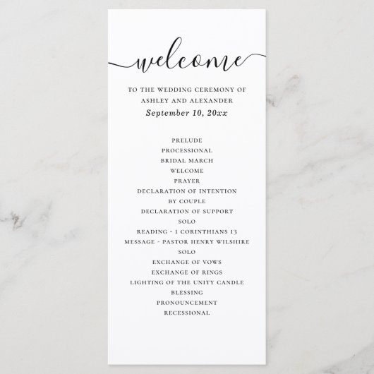 Programme Mariage de calligraphie simple en noir et blanc (Devant)