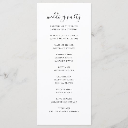 Programme Mariage de calligraphie simple en noir et blanc (Dos)