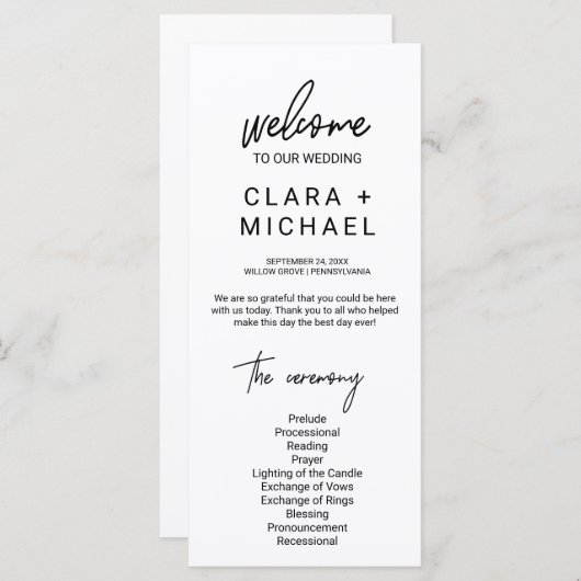 Programme Mariage de calligraphie Whimsical (Devant / Derrière)