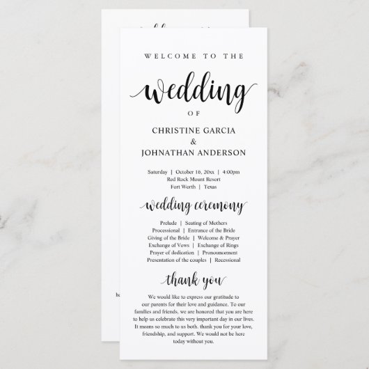 Programme Mariage de, Cérémonie Mariage moderne (Devant / Derrière)