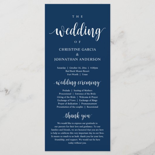 Programme Mariage de, Cérémonie Mariage moderne, Navy Blue P (Devant)