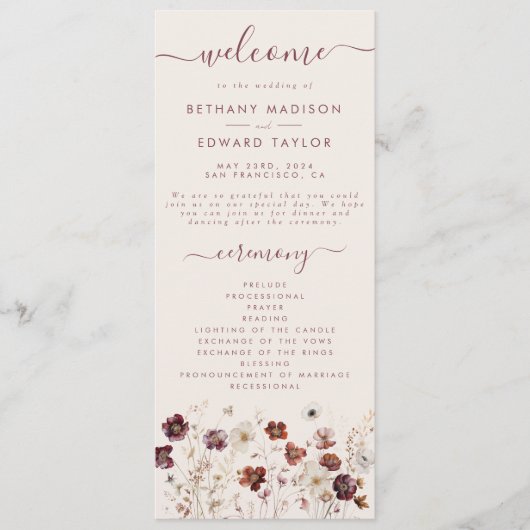 Programme Mariage de champ Fleur sauvage d'automne (Devant)