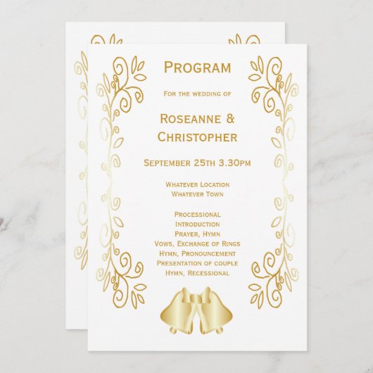 Programme Mariage de conception de cloches de couleur or (Devant / Derrière)