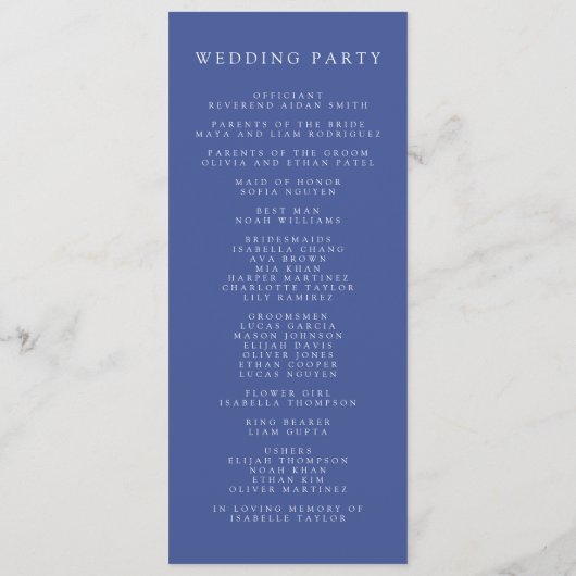 Programme Mariage de courroie Fleur sauvage d'aquarelle bleu (Dos)