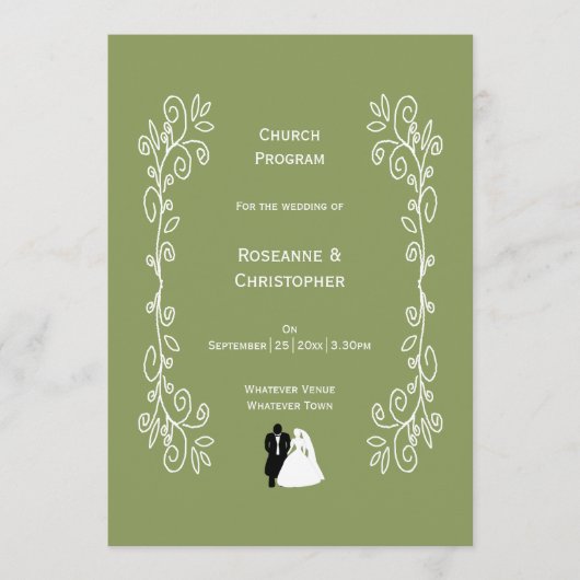 Programme Mariage De Défilement Sage Green Bride Et Groom (Devant)