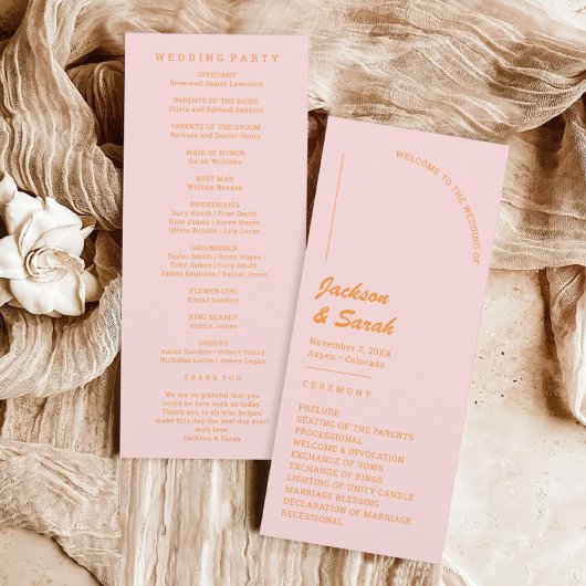 Programme Mariage de discothèque rose et orange