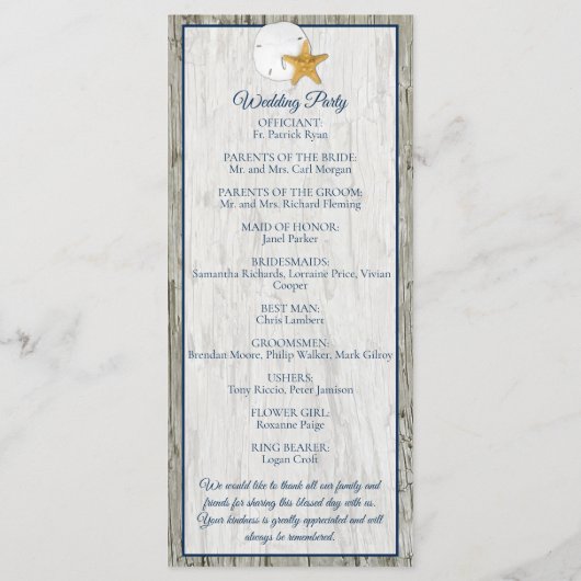 Programme Mariage de Dollar de Sable Rustique Côtier (Dos)