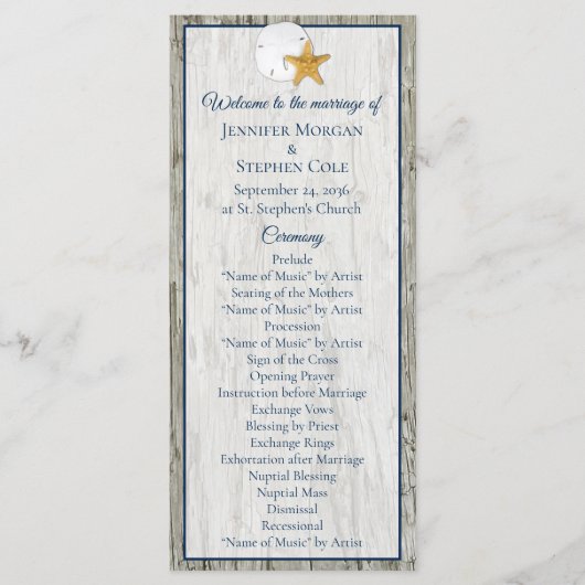 Programme Mariage de Dollar de Sable Rustique Côtier (Devant)