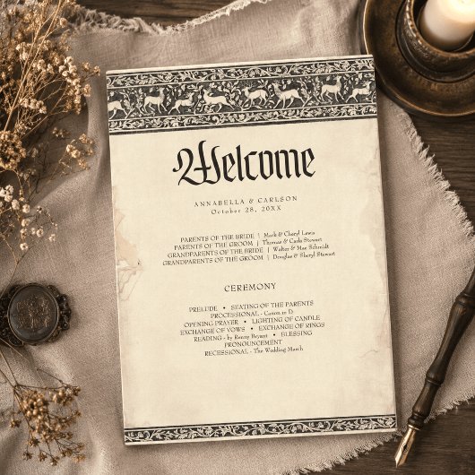 Programme Mariage de fantasy médiéval noir gravure vintage