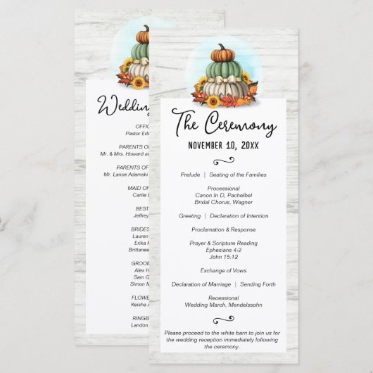 Programme Mariage de Ferme Automnal de Campagne Rustique au  (Devant / Derrière)