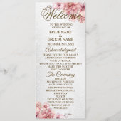Programme Mariage de fête d'accueil rose aquarelle Fleur bri (Devant)