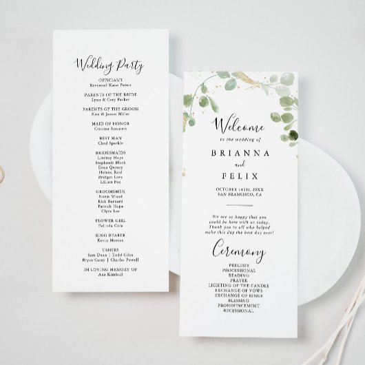 Programme Mariage de feuillage Gold Confetti Eucalyptus