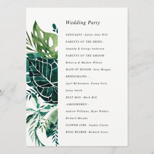 Programme Mariage de feuillage vert de Monstera Tropical (Dos)