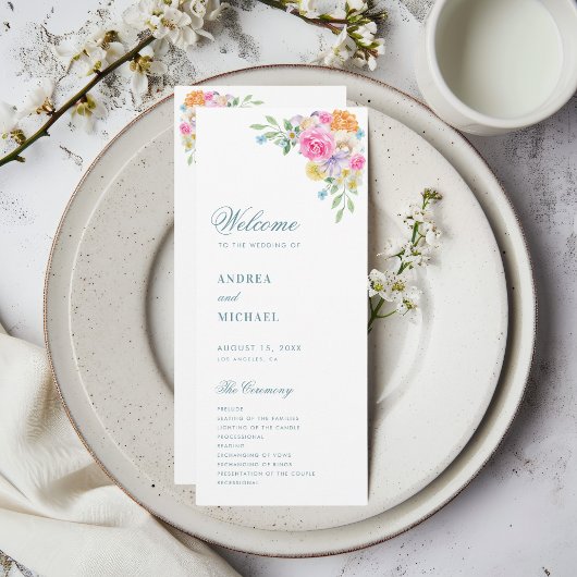 Programme Mariage de fleurs florales d'été rose bleu