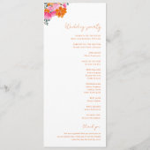 Programme Mariage de fleurs florales d'été rose orange (Dos)