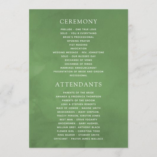 Programme Mariage de forêt rustique aquarelle (Dos)