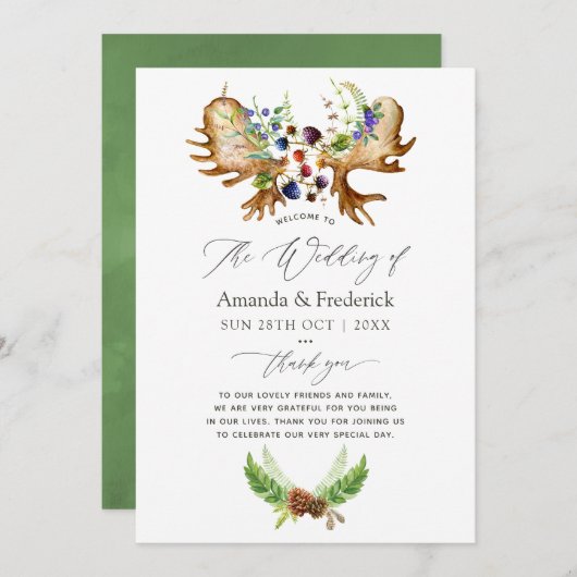 Programme Mariage de forêt rustique aquarelle (Devant / Derrière)