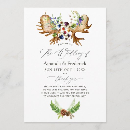 Programme Mariage de forêt rustique aquarelle (Devant)