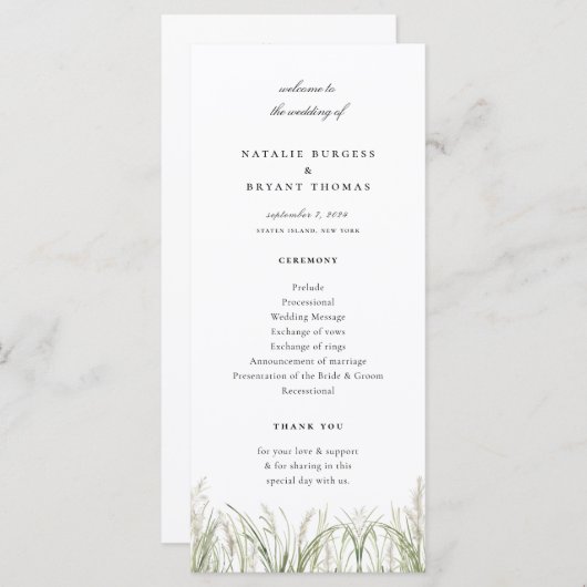 Programme Mariage de laiton Rustique Pampas (Devant / Derrière)