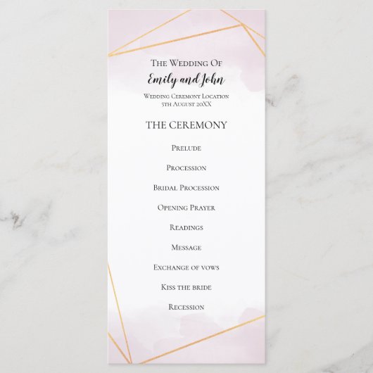 Programme Mariage de lignes géométriques couleur or rose pâl (Devant)