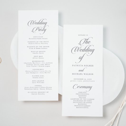 Programme Mariage de longueur de thé calligraphié chic class