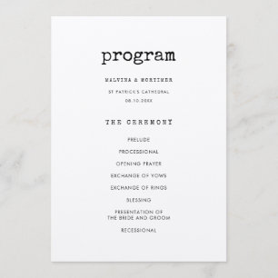Programme mariage de machine à écrire minimaliste vintage
