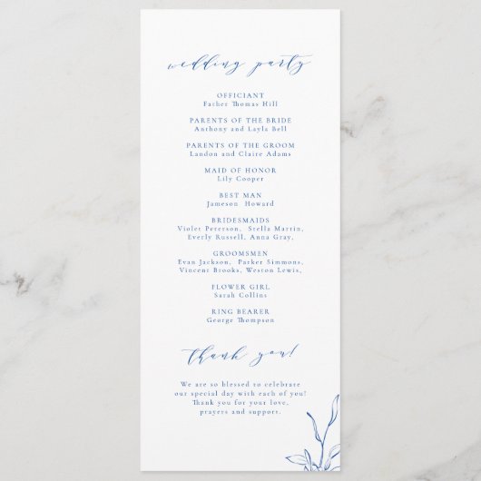 Programme Mariage de monogramme bleu simple de crête botaniq (Dos)