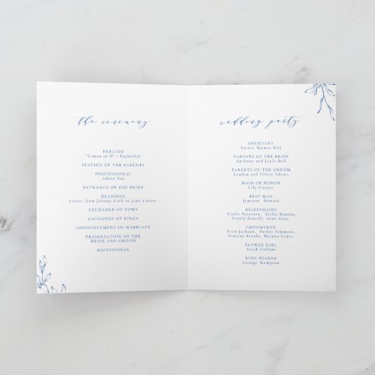 Programme Mariage de monogramme botanique simple bleu (Intérieur)