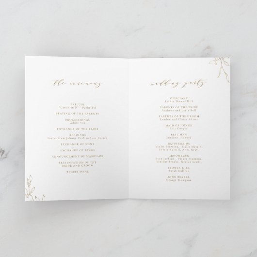 Programme Mariage de monogramme botanique simple or (Intérieur)