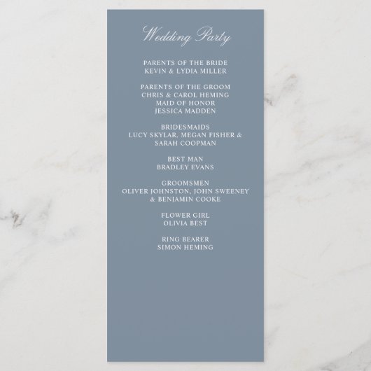 Programme Mariage de monogramme de crête florale bleu-poussi (Dos)