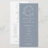 Programme Mariage de monogramme moderne Dusty Blue Leafy Cre (Devant / Derrière)