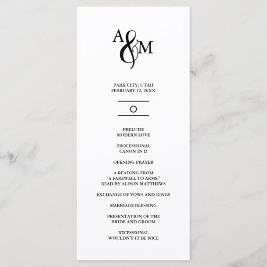 Programme Mariage de monogramme noir et blanc moderne (Devant)